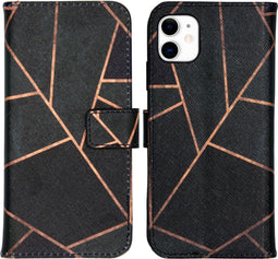 iMoshion Hoesje Geschikt voor iPhone 11 Hoesje Met Pasjeshouder - iMoshion Design Softcase Bookcase - Goud / Zwart / Black Graphic