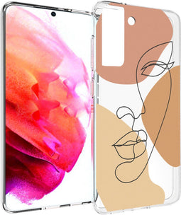 imoshion Hoesje Geschikt voor Samsung Galaxy S21 FE Hoesje Siliconen - imoshion Design hoesje - Transparant / Line Art Color Face