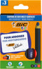 BIC Kids Multisurface- Kleurpotloden met Driehoekige vorm - Uitwisbaar op Niet-Poreuze Oppervlakken - Doos van 3 stuks + 1 Puntenslijper + 1 Doekje - Zwart, Rood, Blauw