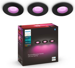 Philips Hue Xamento - Badkamerinbouwspot - Wit en gekleurd licht - Zwart (3-pack)