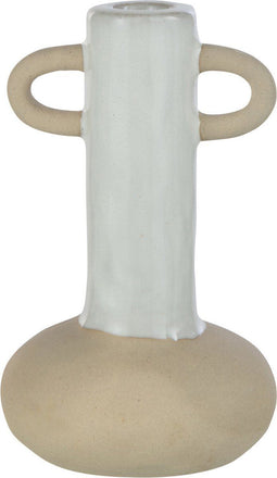 J-Line kandelaar/vaas Handvaten - porselein - wit/beige - 17.5 cm hoog