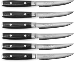 Yaxell Ran Steakmessen Set - 6 Messen - 69-laags VG10 damaststaal - Zwart (6 stuks)