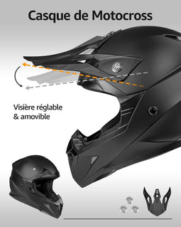 YM-915 Cross Motorcross Helm Downhill Fullface Mat Zwart ECE voor Dames en Heren