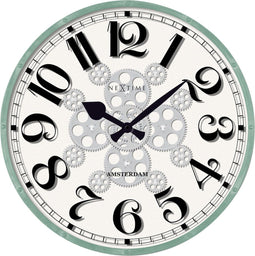 Industrial wandklok met bewegende tandwielen - 50cm - wit - Henry - NeXtime
