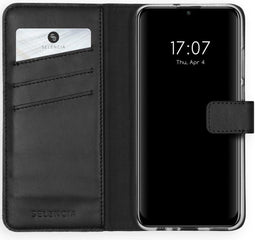Selencia Hoesje Geschikt voor Huawei P Smart (2020) Hoesje Met Pasjeshouder - Selencia Echt Lederen Bookcase - Zwart