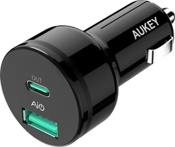 Aukey CC-Y7 - Autolader - 39W PD 2-poorts met USB-C en USB-A - Zwart