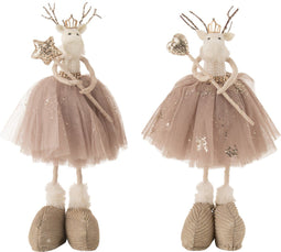 J-Line figuur Rendier Ster/Hart Staand - textiel - beige - 2 stuks