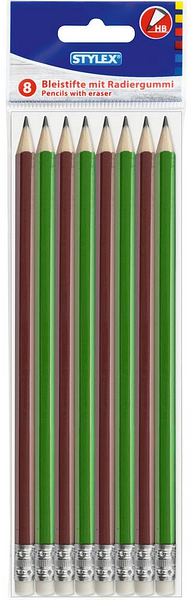 8 Grafiet potlood HB met gum in zak 4202