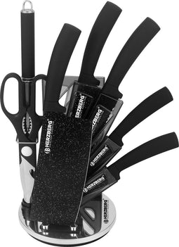 8 stuks messen set met acrylstandaard - zwart marmer