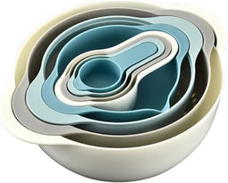 8 stuks-nestkommen-kommen-beslagkom-saladebowl-schalenset met maatlepels-nest schalen-polyproyleen-ZEEF-vergiet * delige set