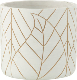 J-Line bloempot Blad - keramiek - wit/goud - medium - 2 stuks - Ø 16 cm