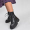 PS Poelman Korio - Leren Chunky Plateau Combat Veterlaarzen - Zwart - Dames - Maat 38