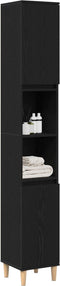 vidaXL - Badkamerkast - Zwart - Eiken - 30x30x190 - cm - Houtmateriaal