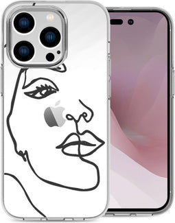 imoshion Hoesje Geschikt voor iPhone 14 Pro Hoesje Siliconen - imoshion Design hoesje - Zwart / Line Art Woman White
