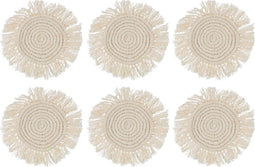 J-Line onderzetter Franje - katoen - beige - 6 stuks