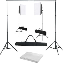 vidaXL - Fotostudioset - met - softboxlampen - en - achtergrond