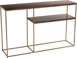 J-Line console Rafi 2planken - ijzer/mango hout - goud/donkerbruin