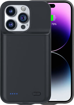 Lunso - Geschikt voor iPhone 14 Pro hoes - Oplaadcase - 6800 mAh - Zwart