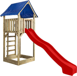 Houten Speeltoren Lisa (SwingKing) | Speeltoren met Glijbaan en Zandbak voor Buiten in de Tuin | FSC Hout - Glijbaan Rood