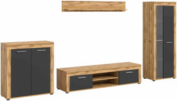 Furnilux Jam - Woonkamercombinatie - Grijs melamine Wotan eiken - 35x330x159cm