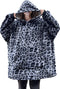 LINNICK Flanel Fleece Hoodie - Fleece Deken met Mouwen - Leopard Zwart/Wit - Deken met Mouwen - Fleece Deken - Hoodie Heren - Hoodie Dames - Hoodies - Hoodie Deken