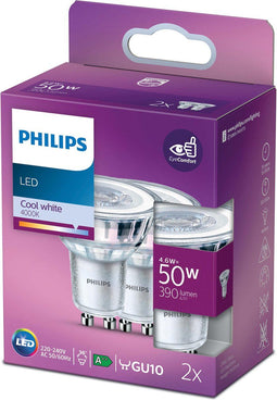 Philips LED Spot - GU10 - 50 W - koelwit licht - Bespaar op energiekosten (2 stuks)
