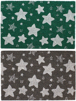 Deurmat DKD Home Decor Grijs Rubber Sterren Wit Groen 2 Stuks Kokosvezel (60 x 40 x 1,5 cm)