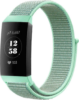 iMoshion Bandje Geschikt voor Fitbit Charge 3 / 4 - iMoshion Nylon band klittenband met design aansluiting - Mintgroen