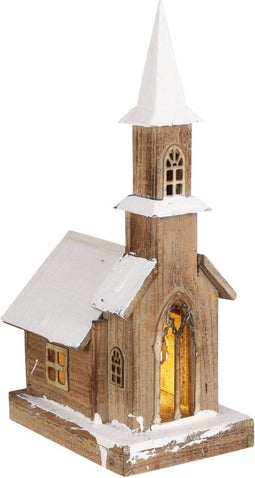 House of Seasons Kerk 20LED Kerstdorp - 18x25x49 cm - Hout - Bruin