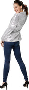 Dressforfun Paillettenjas dames - Verkleedkleding - Schitterende pailletten - Zilver XL