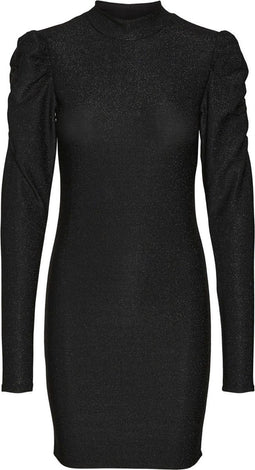 NOISY MAY NMINFINITY - Jurk met lange mouwen - Pofdetail op schouders - Zwart met glitter - Maat S