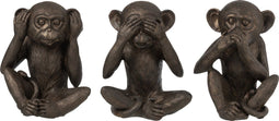 J-Line figuur Aap Horen/Zien/Zwijgen - polyresin - bruin - large - 3 stuks