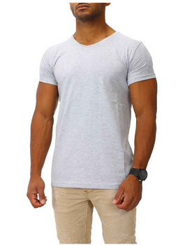 JOE FRANKS T-shirt High V-hals Grijs Melange – Slim Fit – Maat XL