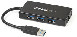 StarTech ST3300GU3B - Draagbare USB 3.0 Hub - 3-poorts met Gigabit Ethernet - Zwart