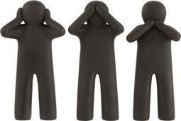 J-Line decoratie P'tit Maurice Horen/Zien/Zwijgen - polyresin - zwart - 3 stuks