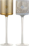 J-Line theelichthouder op voet Ruit - glas - wit/goud - large - 2 stuks