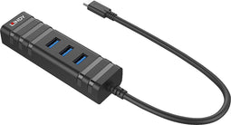 Lindy 43249 - USB Hub - 3x USB 3.2 Gen 1 Type-A 1x USB 3.2 Gen 1 Type-C 1x Ethernet 1Gbps - Zwart