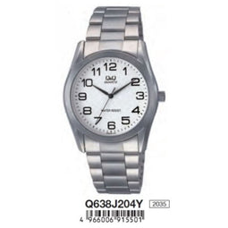 Q&Q Q638J204Y - Horloge - Analoog - Heren - Mannen - stalen band - Rond - Cijfers - Staal - Zilverkleurig - Wit