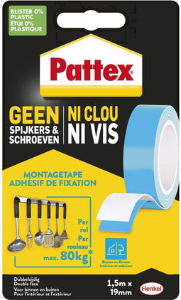 Plakband pattex super montage 20kg dz binnen | 12 stuks