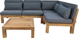 Tuin loungeset Aruba 5-delig + hoek (incl. kussens) - Donkergrijs - Teak