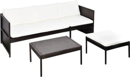 vidaXL - 3-delige - Loungeset - met - kussens - poly - rattan - bruin