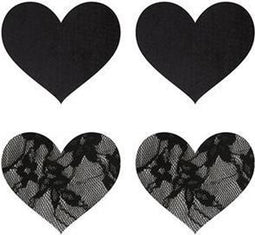 Peekaboo Nipple Cover Pasties PEEKABOO PASTIES SATIN AND LACE HEARTS Zwart