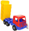 Speelgoed rood/geel/blauwe kiepwagen auto voor jongens 41 cm - Buiten/binnen speelgoed auto's - Vrachtwagen met laadklep/oplegger