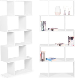 Witte design boekenkast - 5 planken - Geruit patroon - 175 x 28 x 77 cm