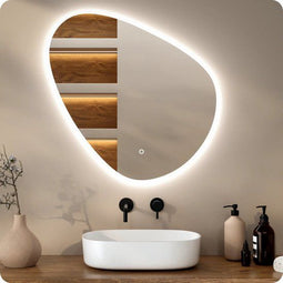 Mirlux Badkamerspiegel met LED Verlichting & Verwarming – Wandspiegel Asymmetrisch – Anti Condens