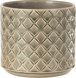 J-Line bloempot Kruis - keramiek - grijs - medium - Ø 14.00 cm - 2 stuks