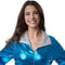 Dressforfun Disco Starlet XL - Dameskostuum - Jumpsuit met rits en glanzende details - Neonblauw