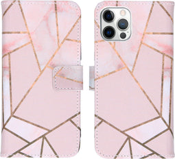 iMoshion Hoesje Geschikt voor iPhone 12 / 12 Pro Hoesje Met Pasjeshouder - iMoshion Design Softcase Bookcase - Goud / Roze / Pink Graphic