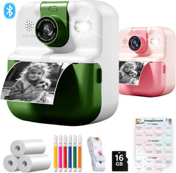 Kindercamera met Fotoprinter & Fotospeurtocht – Digitale Camera Kinderen – 11-in-1 Camera – Oplaadbaar - 48MP - Foto printer - Groen - Fototoestel