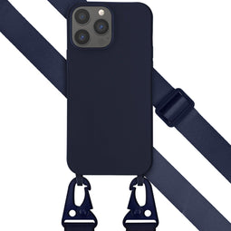 Selencia Hoesje Geschikt voor iPhone 13 Pro Max Hoesje Met Koord - Selencia Siliconen hoesje met afneembaar koord - Donkerblauw